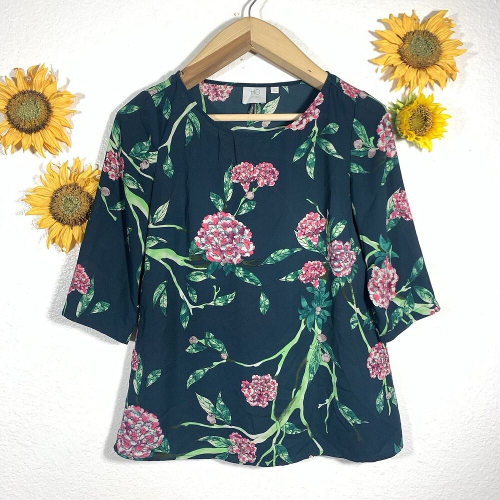Anthropologie HD In Paris Floral Elbow Sleeve Blouse Size 0 Or Extra-Small